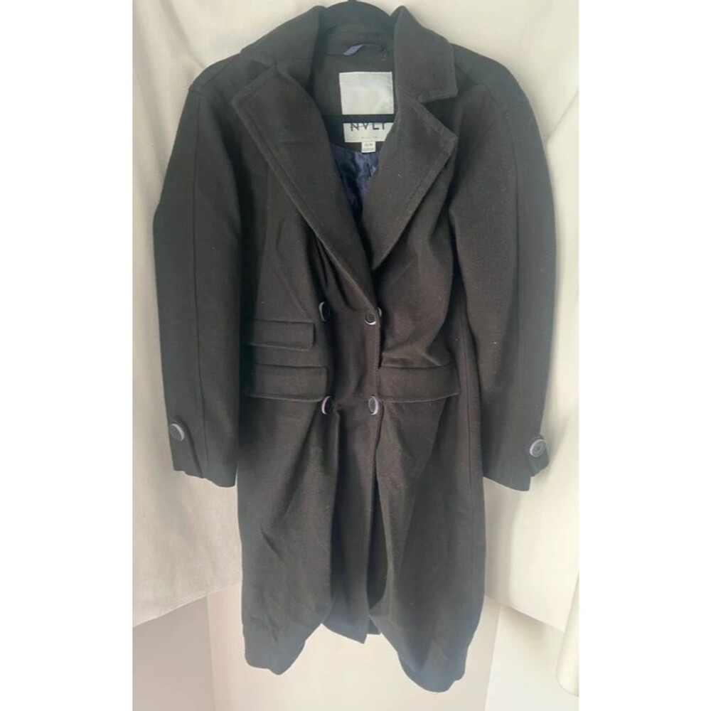 NVLT "Jaci" Relaxed Overcoat – Black with Lilac Buttons, Size XS